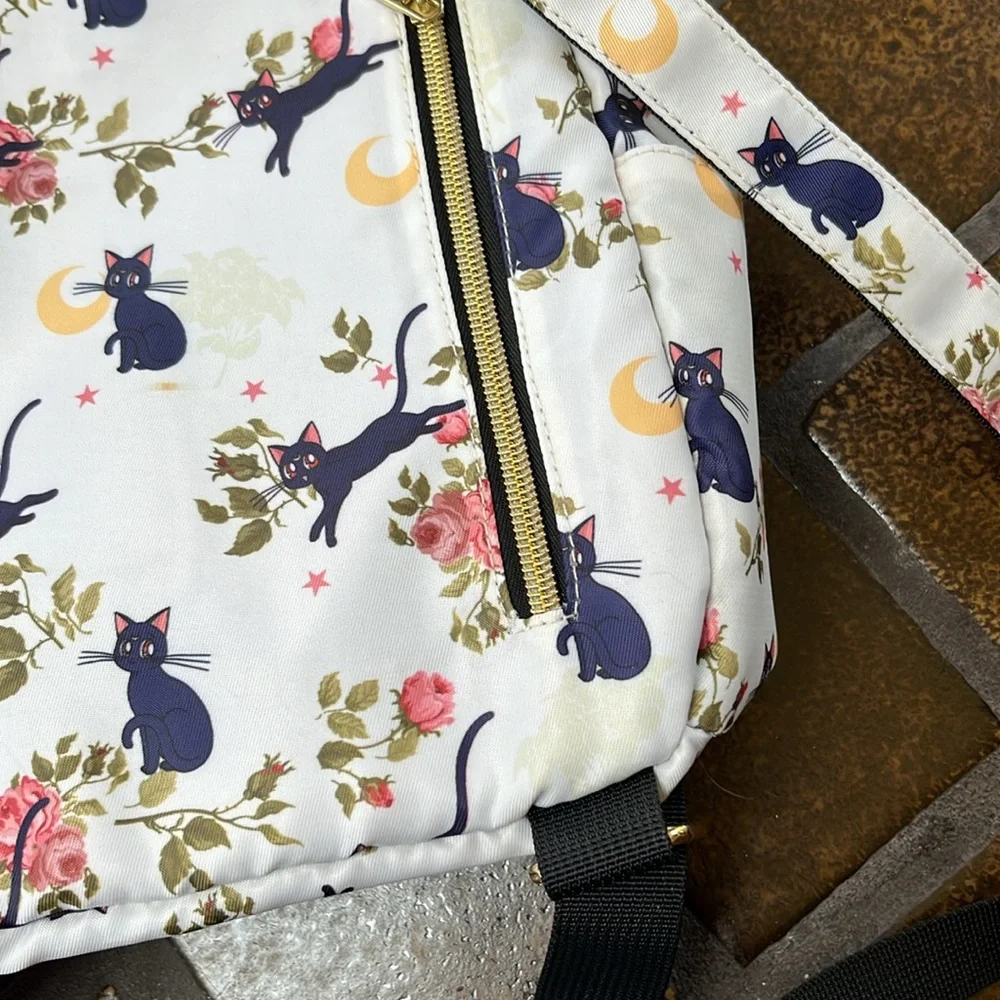 Sailor Moon White Multicolor Luna Floral Print Mini Backpack